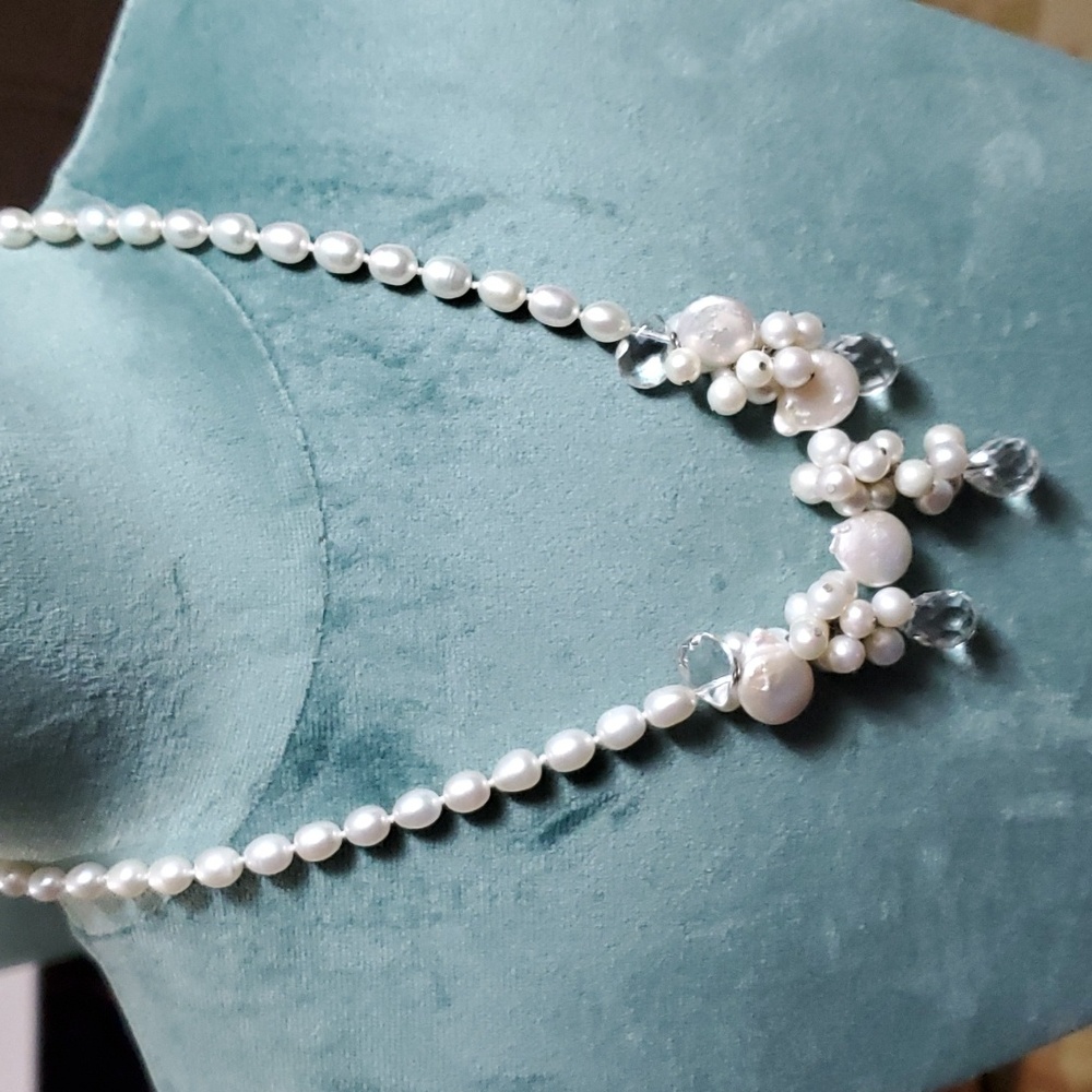 Freshwater Pearl Saucer Pearl Fauceted glass drop beada silver tone clasp g17